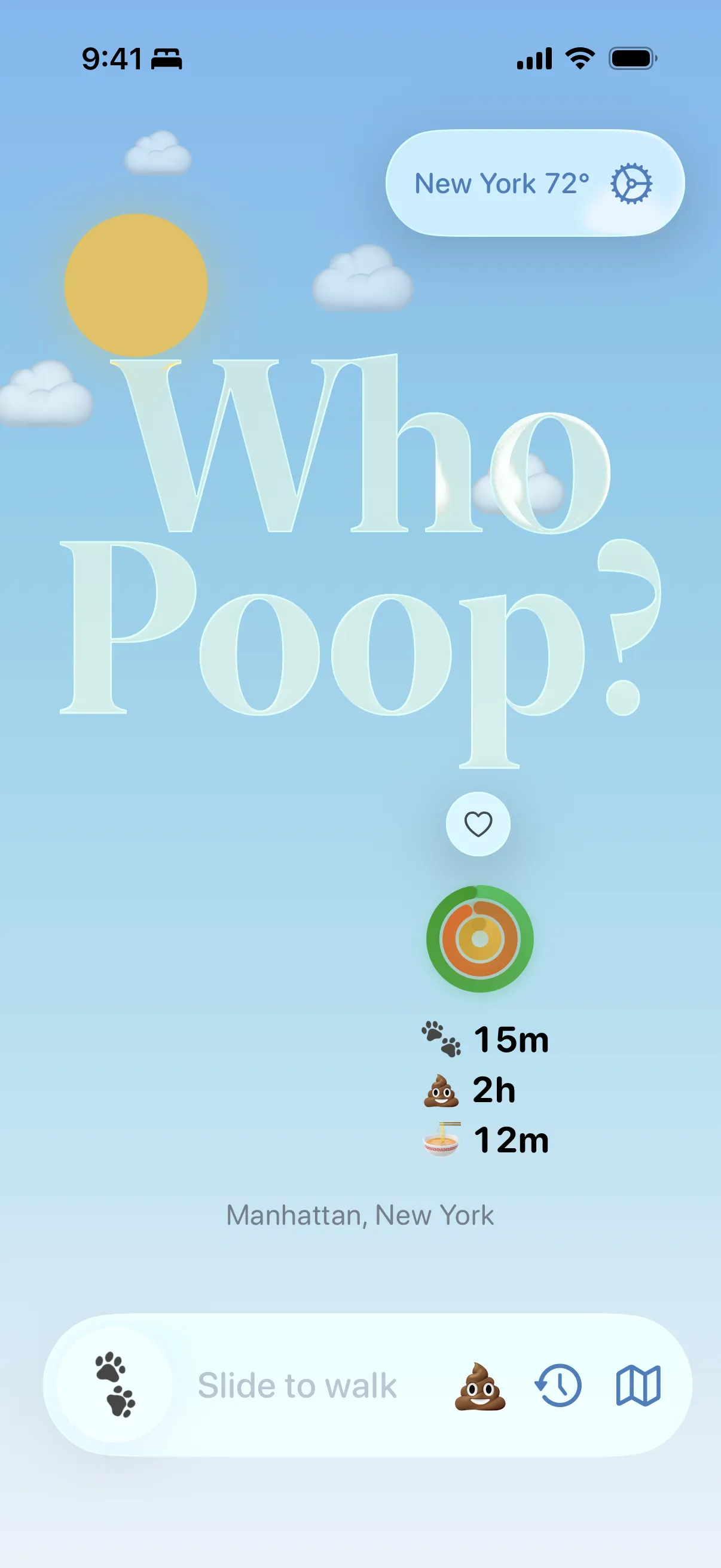 Who Poop? main screen showing the care ring