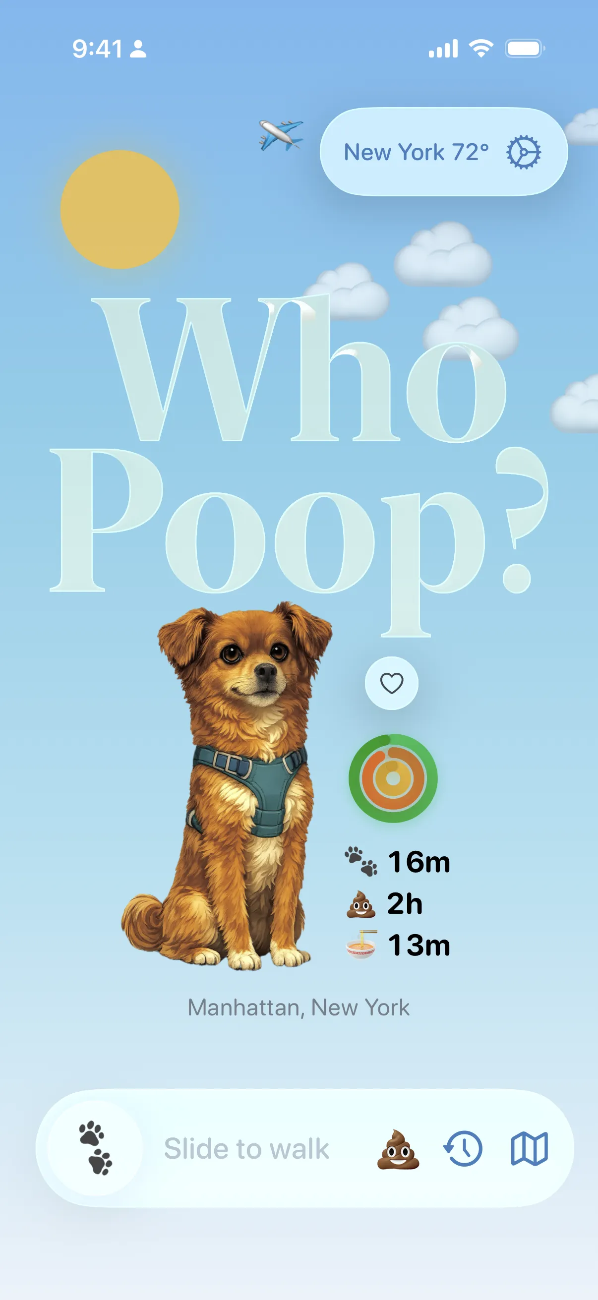 Who Poop? main screen showing the care ring